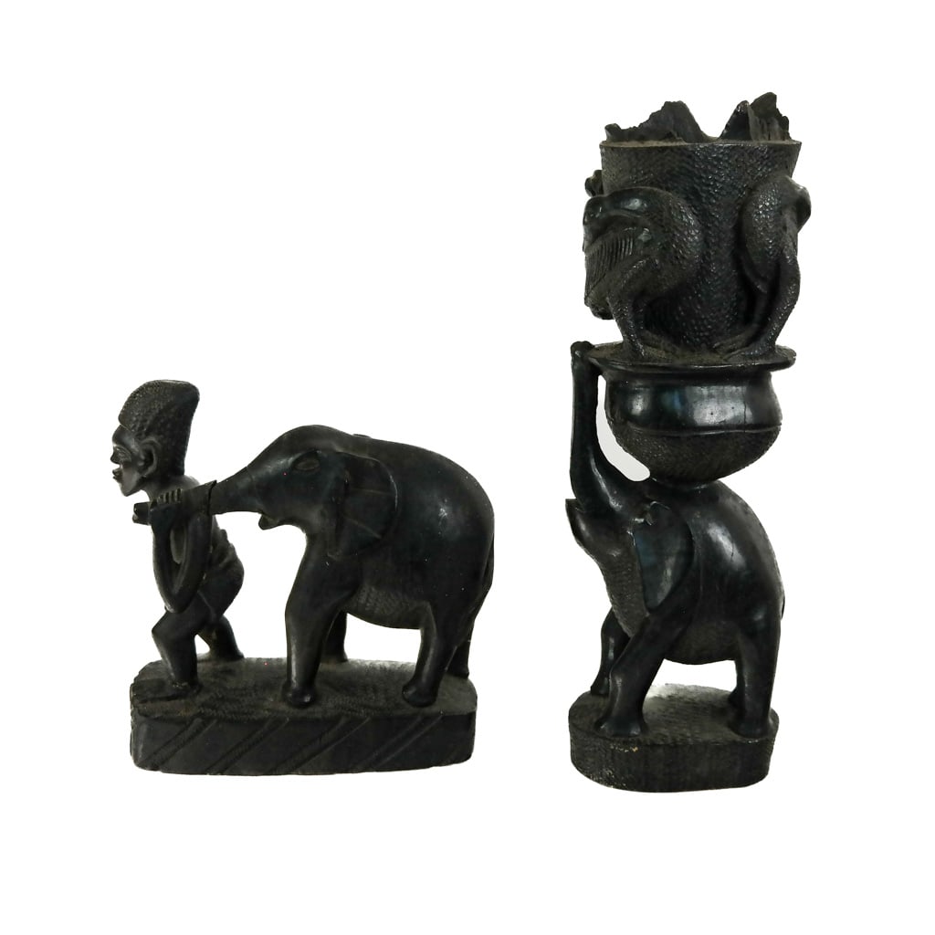 Two Tribal Carved Elephant Motif Sculptures (1 of 7)