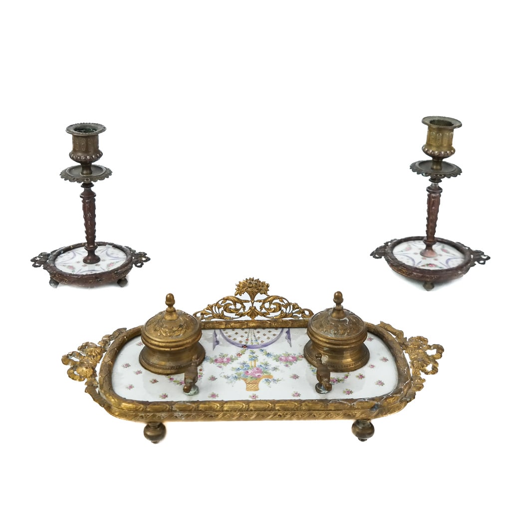 3-Pc. French Porcelain & Bronze Desk Set (1 of 9)