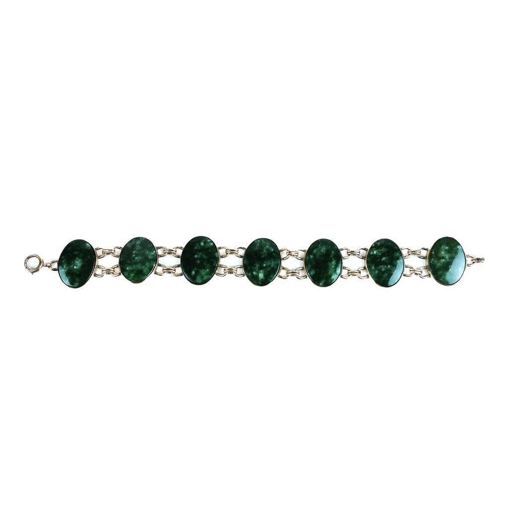 14K Gold Double Link Bracelet w/ Jade Cabochons (1 of 8)