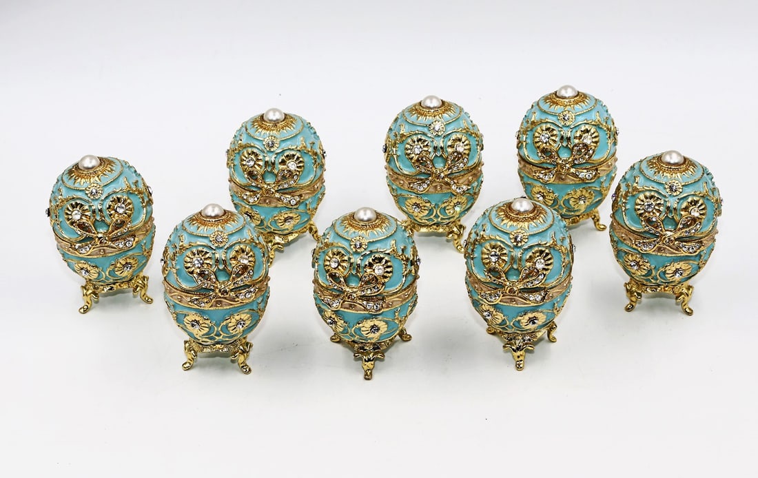 Eight Enamel Egg Trinket Boxes (1 of 5)
