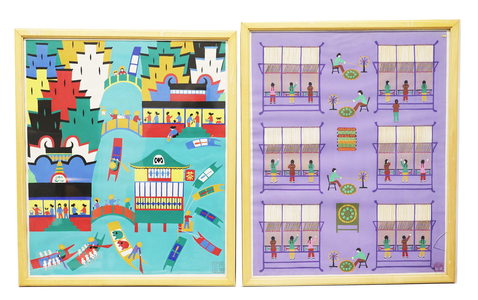 Pair of Whimsical Asian Scenes - Gouaches (1 of 8)