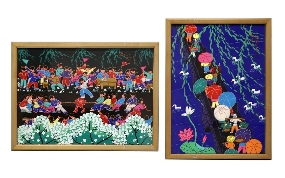 Pair of Whimsical Asian Scenes - Gouaches (1 of 4)