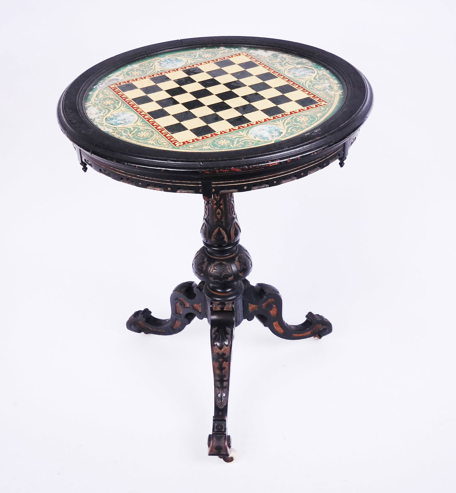 Victorian Parcel Gilt Ebonized Chessboard Top Table (1 of 5)
