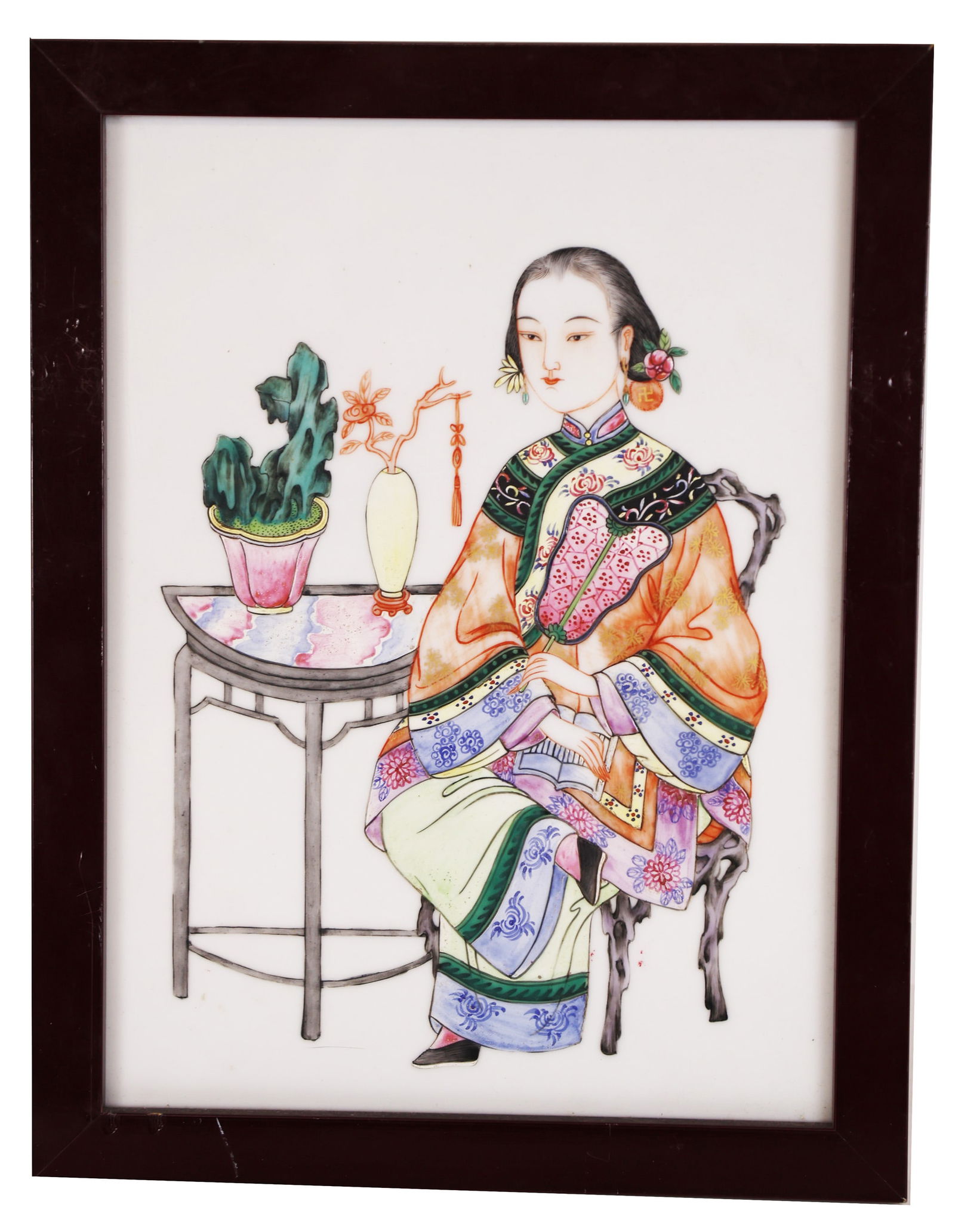 Chinese Polychrome Decorated Porcelain Plaque (1 of 3)