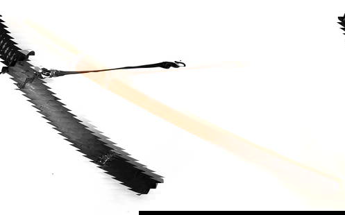 17th Century Japanese Katana Samurai Sword: Signed 17th century Japanese Katana Samurai sword, signed on tang "Uji Nobu." Cutting edge 28 inches, fine temper, flames, waves, couple of nail catches. Early iron tsuba, pair of dragon manuki on han