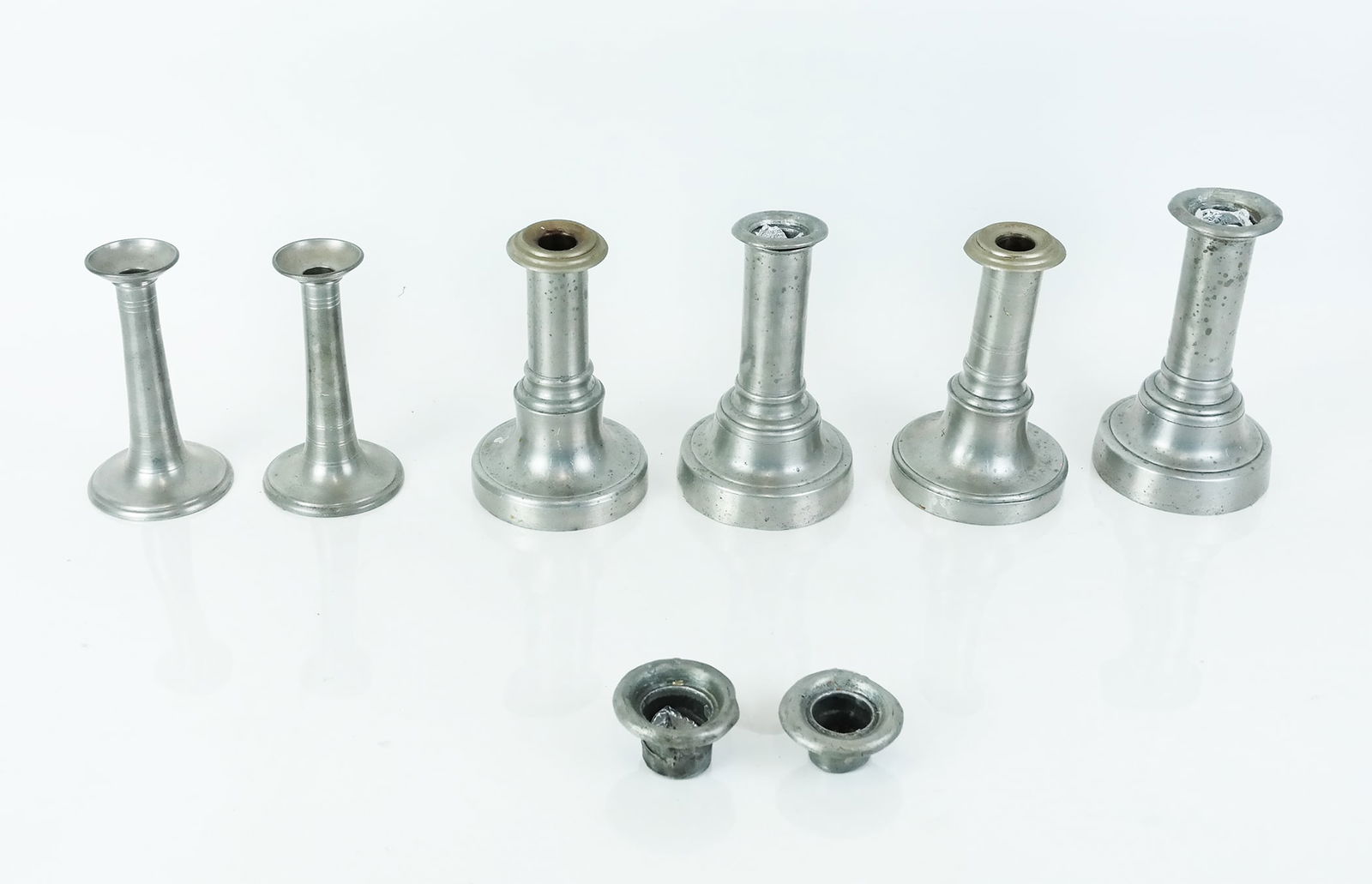 Three Pairs of Early Pewter Candlesticks (1 of 10)