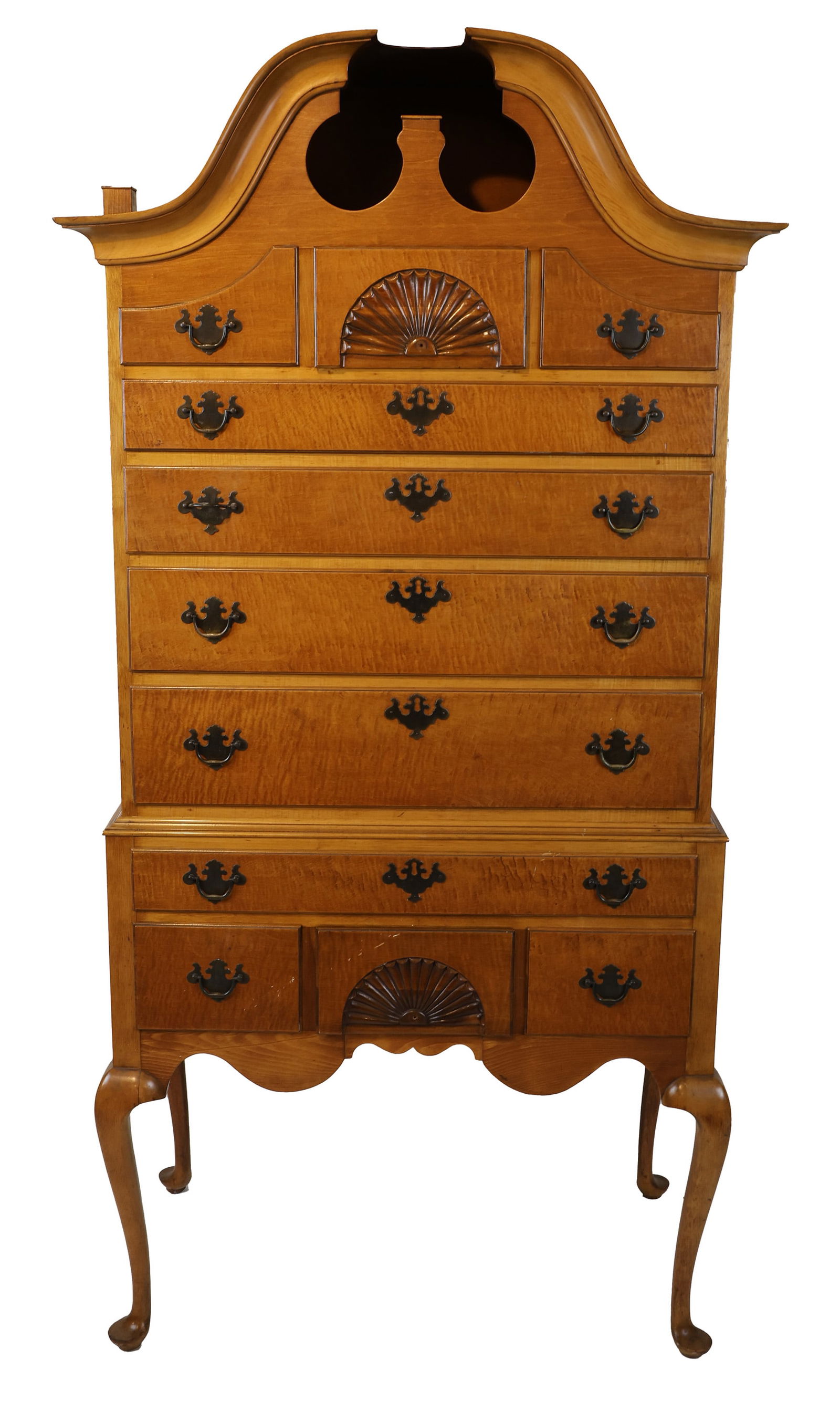 American 20th C. Tiger Maple Highboy (1 of 7)