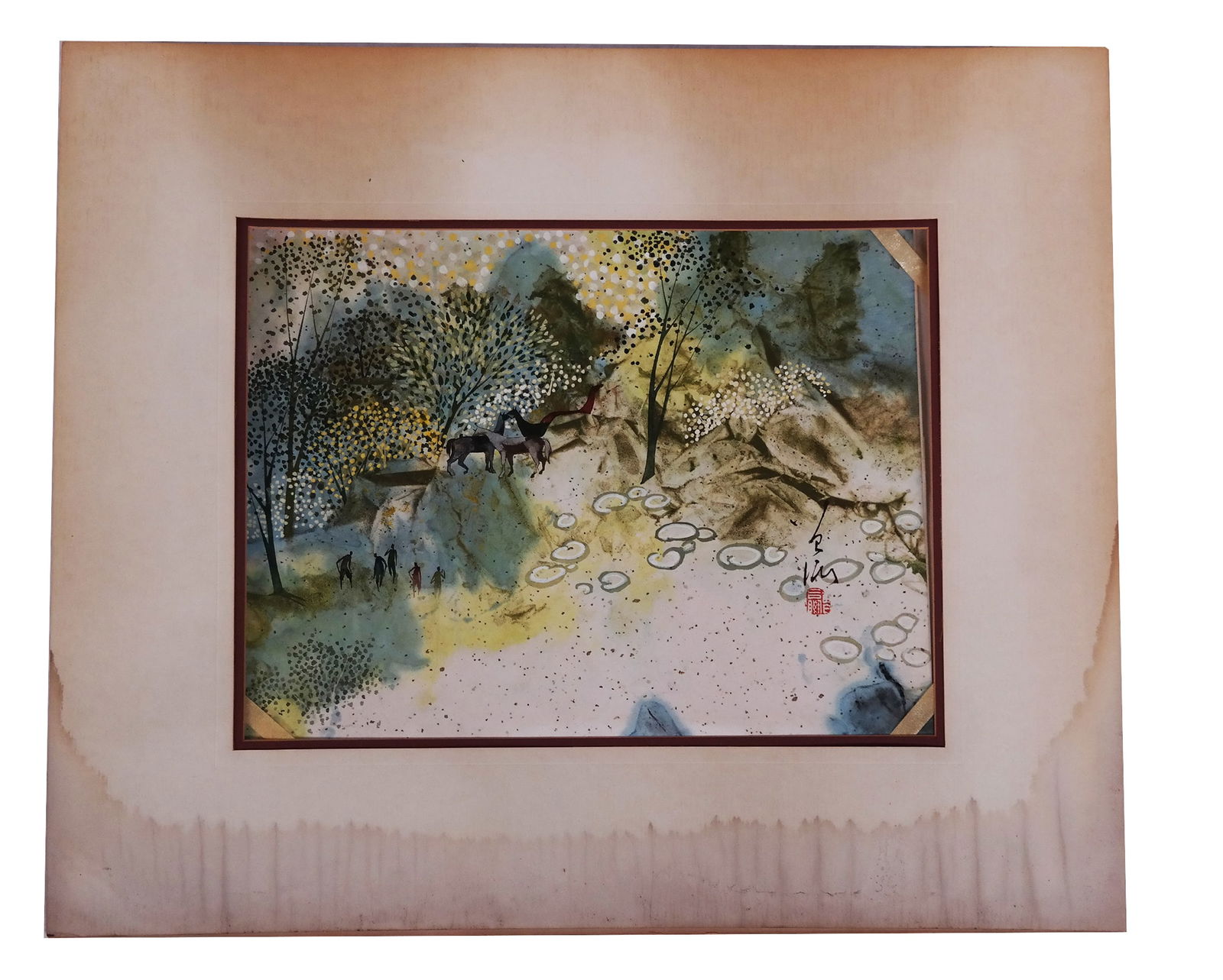 Abstract Asian Watercolor Figural Scene (1 of 8)