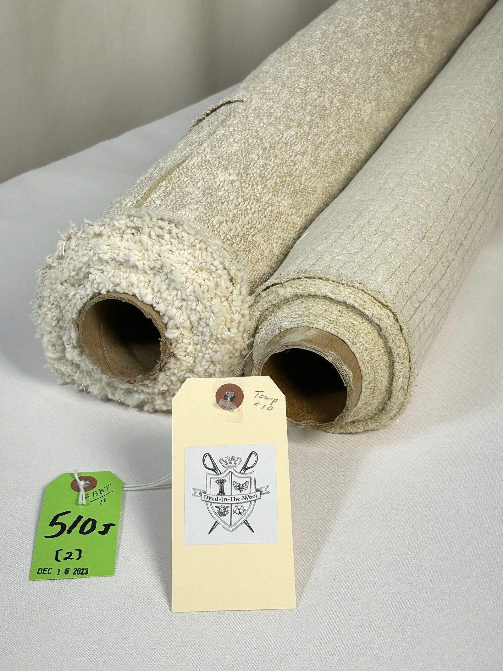 Atelier Moderne and Elitis European Fabrics: 1) 5 1/4 yards of Italy's Atelier Moderne's "Micro Greca Charme", # 21044396 CT, in "Avorio & Oro", approx. 57" width. Resembles a wall face from ancient foundation ruins. Charming as upholstery on sm