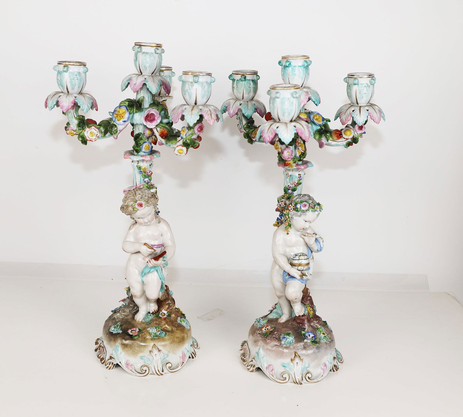 Pair of Cherub & Floral Decorated Candelabra (1 of 9)