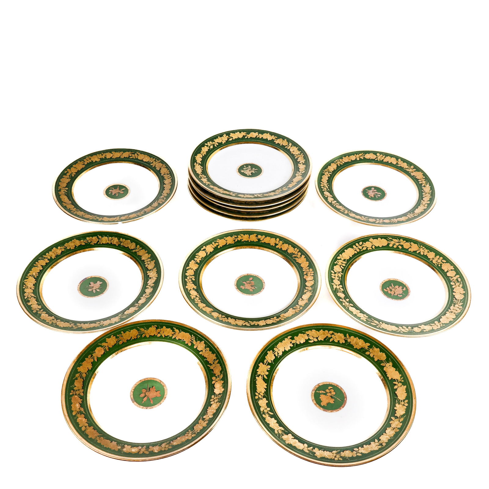 Set of Twelve Green Paris Porcelain Plates (1 of 10)