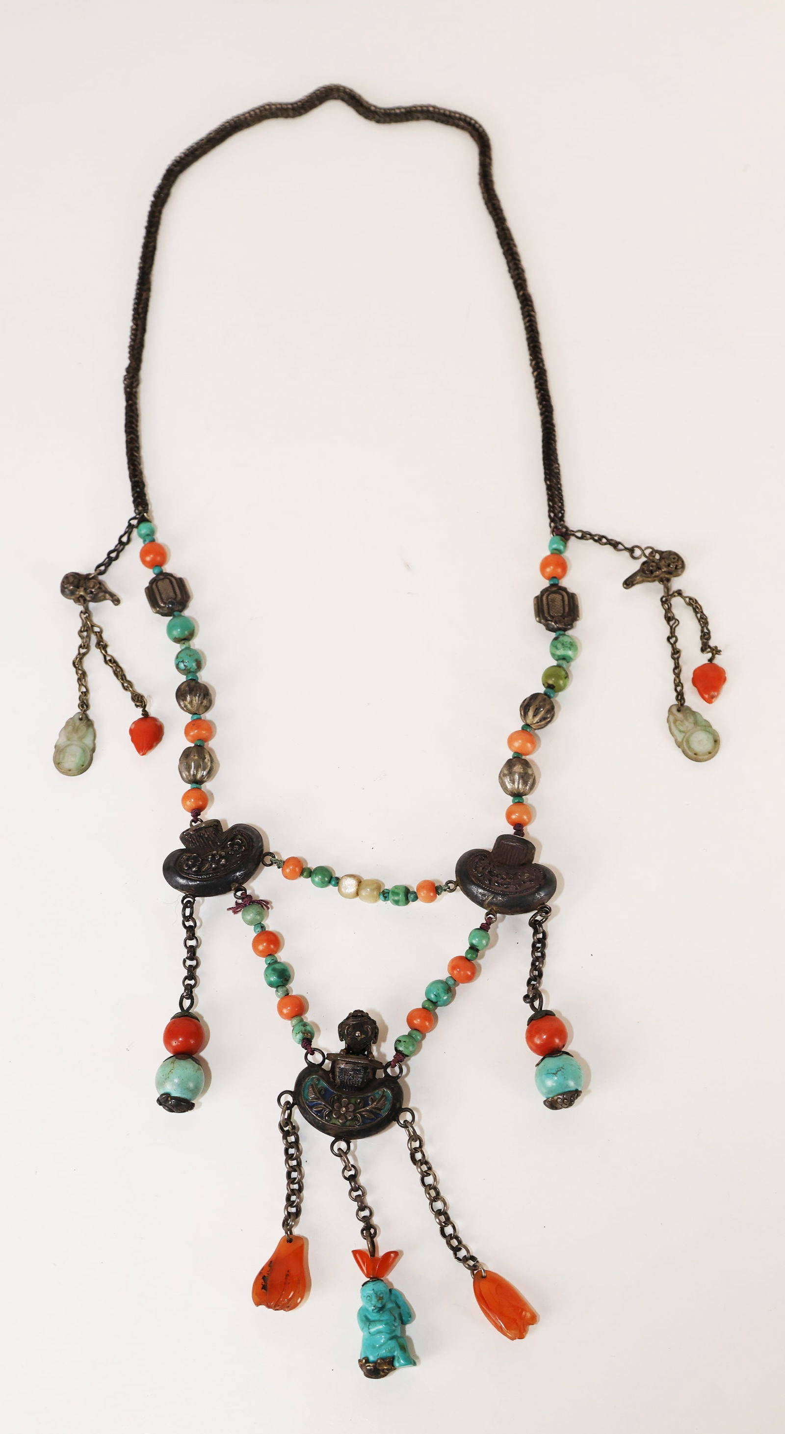 Chinese Stone & Silvered Metal Necklace (1 of 6)