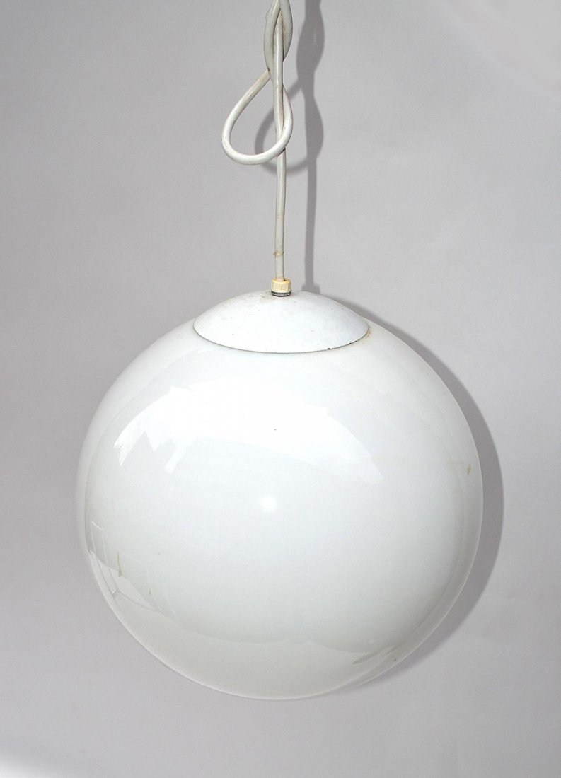 210R: Modern Spherical Glass Pendant Fixture: Lattimo glass ceiling fixture. 18" Diameter. Good condition.