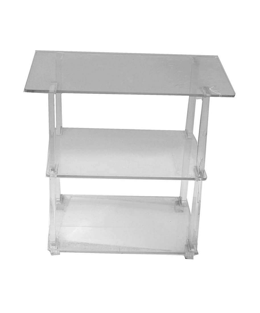 Lucite Three Tier Table: Lucite three tier table. Some wear. 26 3/4" x 16" x 25 1/2" H.