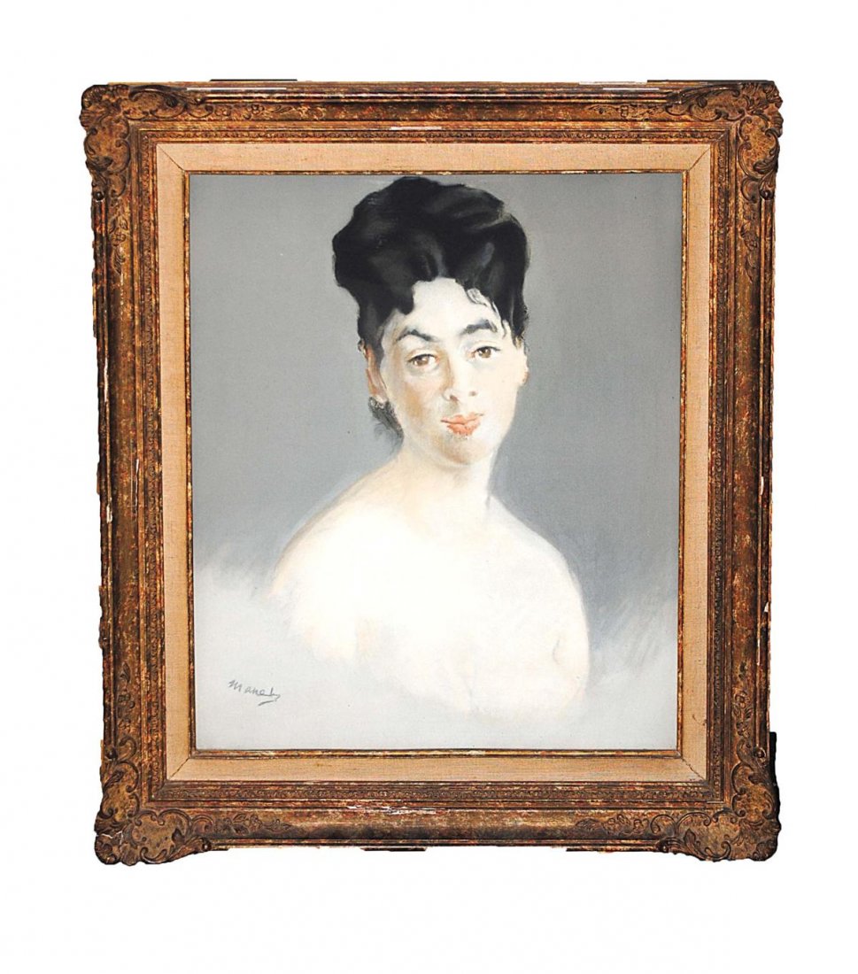 Edouard Manet, Print: Framed print, portrait of a woman, as a copy of Edouard Manet. Art: 19 1/2" x 23 1/2", frame: 23 1/2" x 27".