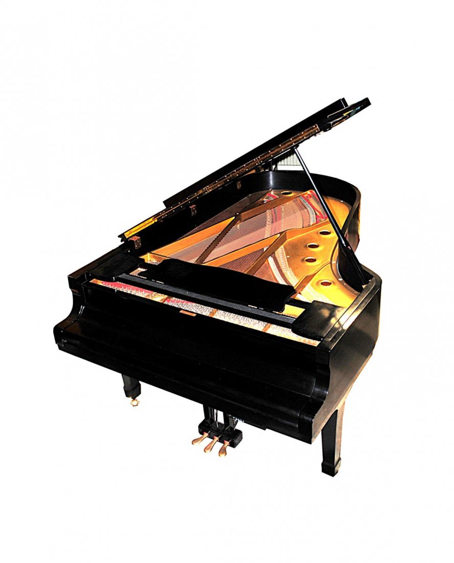 Yamaha Grand Piano: Black lacquered Yamaha concert grand player piano, Serial #1568616 C7 - Nippon - Gakki. Overall good condition. 84" L [additional 8" keys] x 61" W x 40 1/4" H.