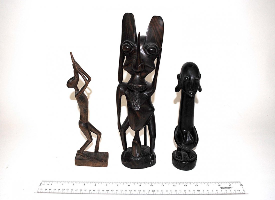 Three Aboriginal Carved Wood Sculptures: All in good condition. Tallest: 14 1/4" H.