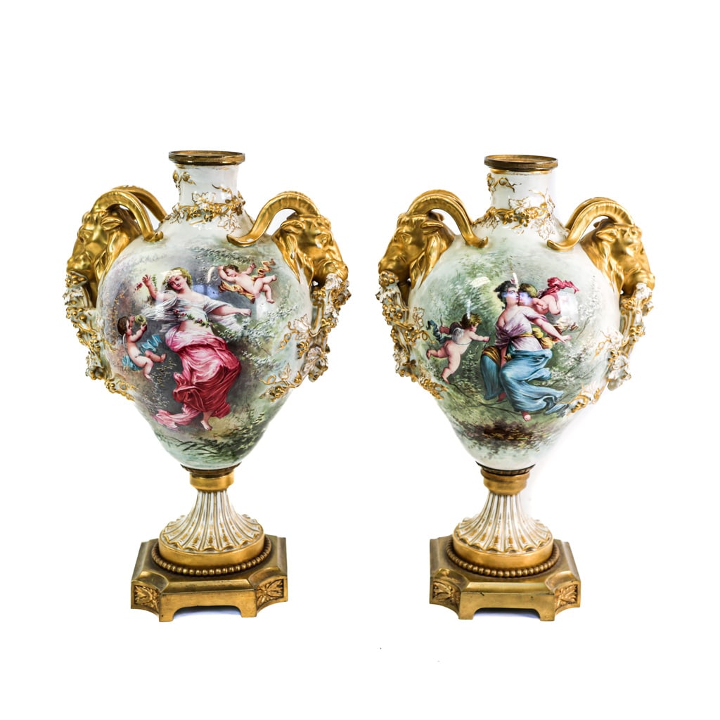 Pair of Sevres-Style Painted Porcelain Vases (1 of 8)
