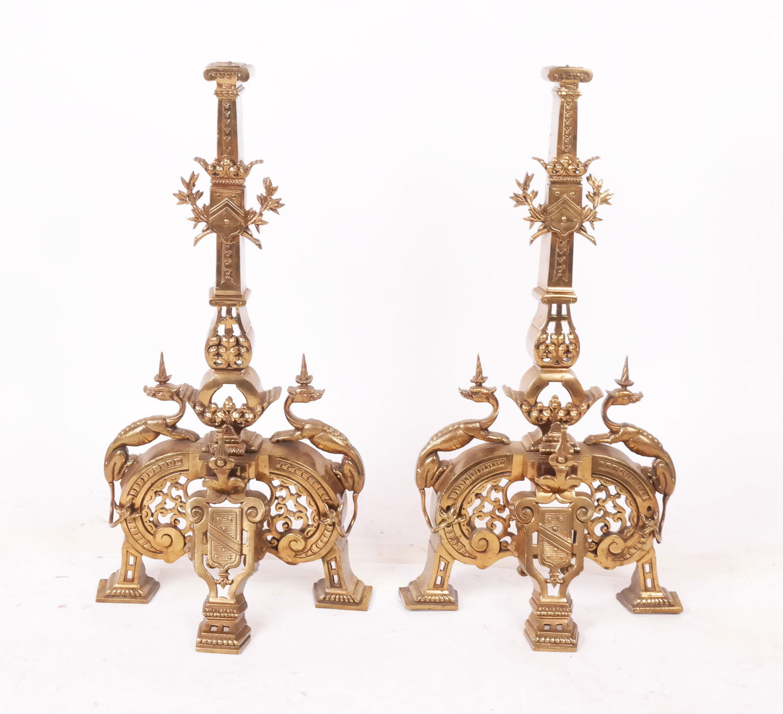Large Pair of Gilt Metal Andirons (1 of 7)