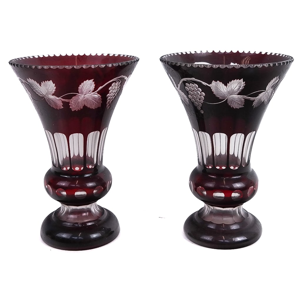 Pair of Red Flashed, Carved & Engraved Glass Vases (1 of 6)