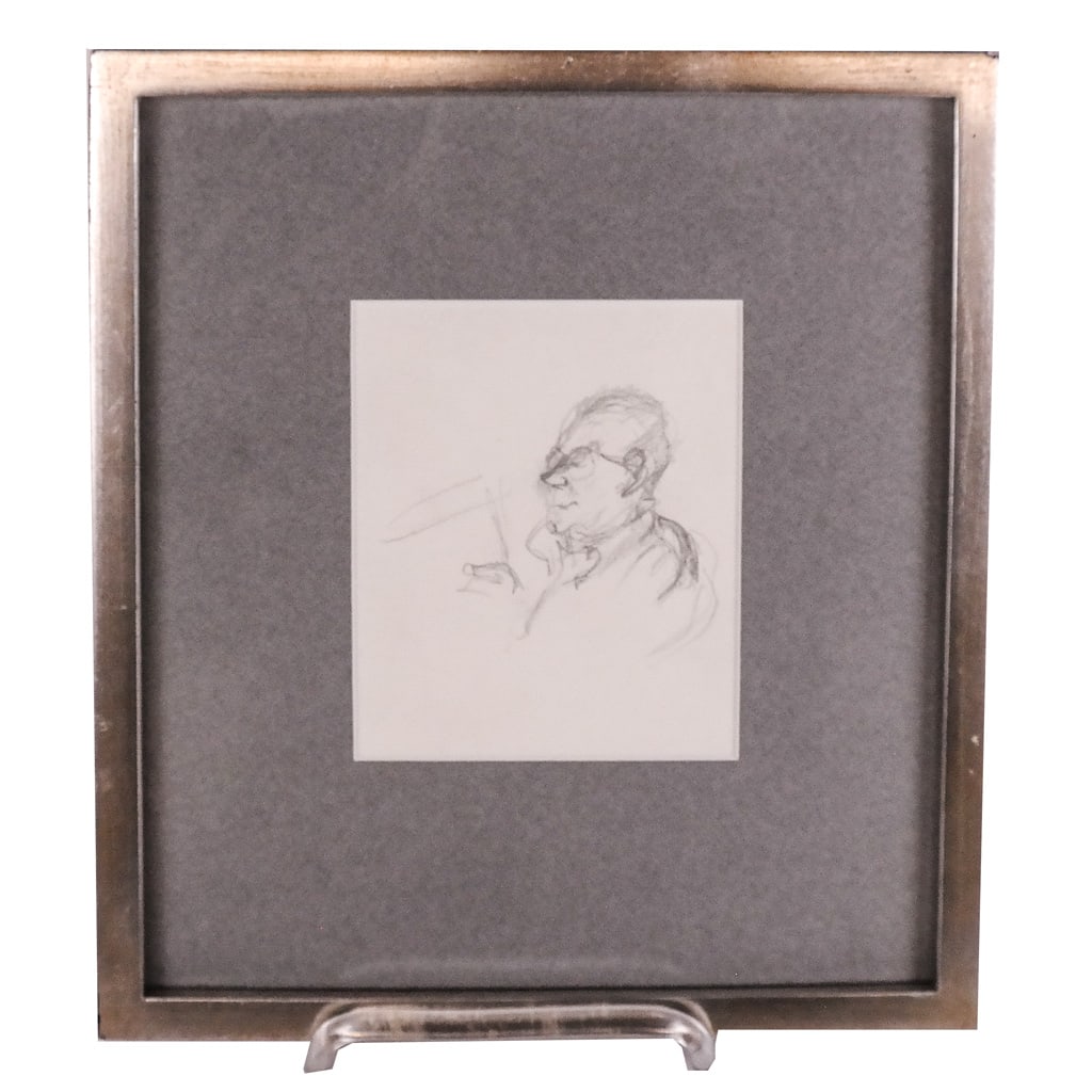 Portrait of Philip Wylie, Attributed to R. Marsh: A small sketch, portrait of Philip Wylie, attributed to R. Marsh. From estate. [Art: 3 1/4" x 4 1/4"; Frame: 11 1/2" x 10" x 1 1/4"]. Good condition.