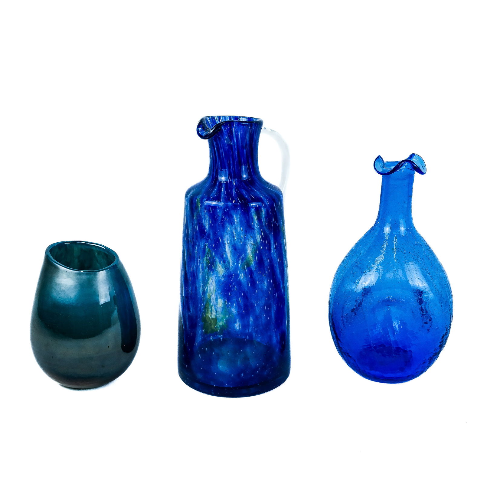 Vintage Peacock Blue Art Glass Vessels (3) (1 of 13)