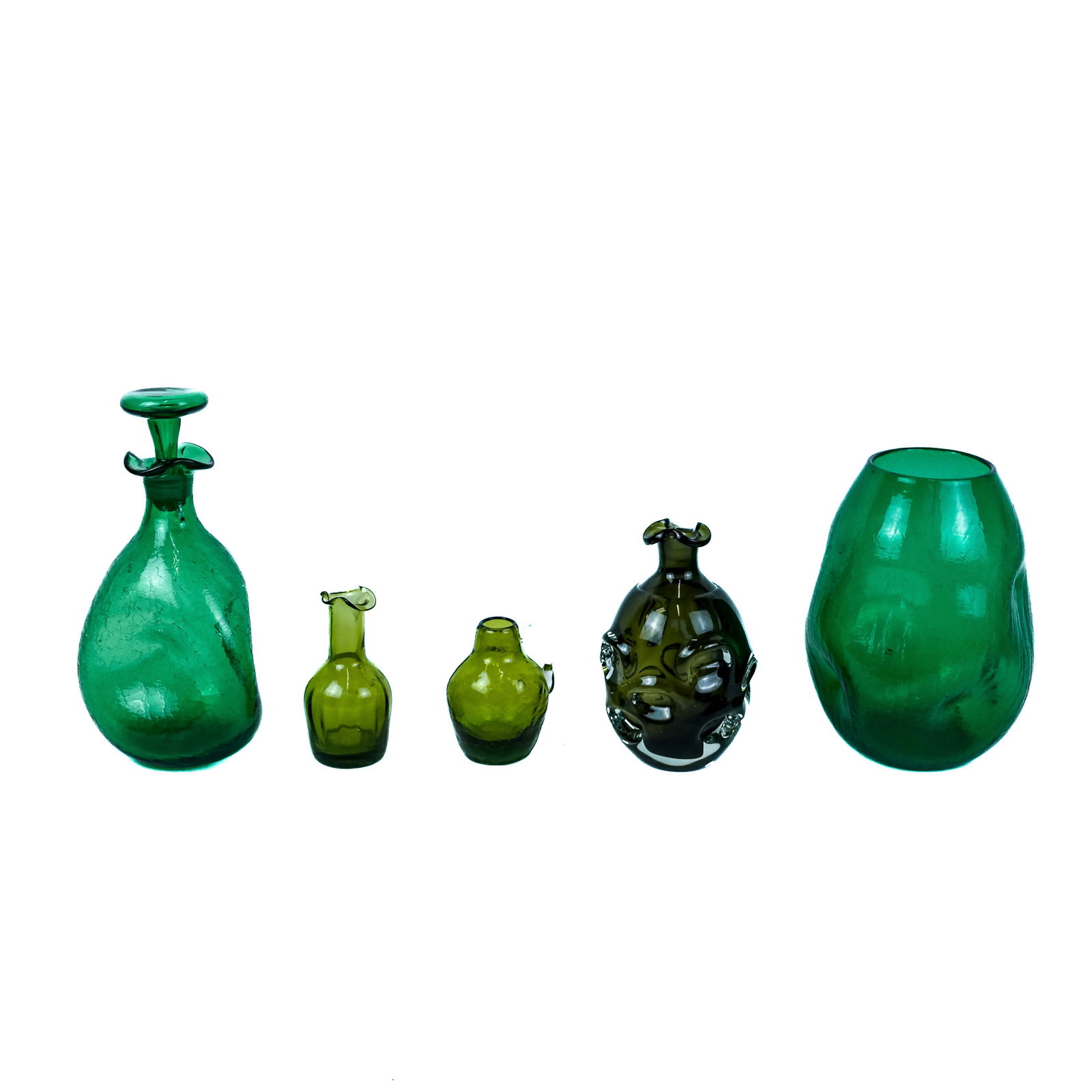 Vintage Green Art Glass Vessels (5) (1 of 6)
