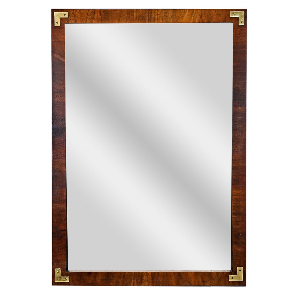 Campaign-Style Brass-Mounted Mirror: Campaign-style brass-mounted mirror, late 20th century. [40" H x 27 3/4" W].