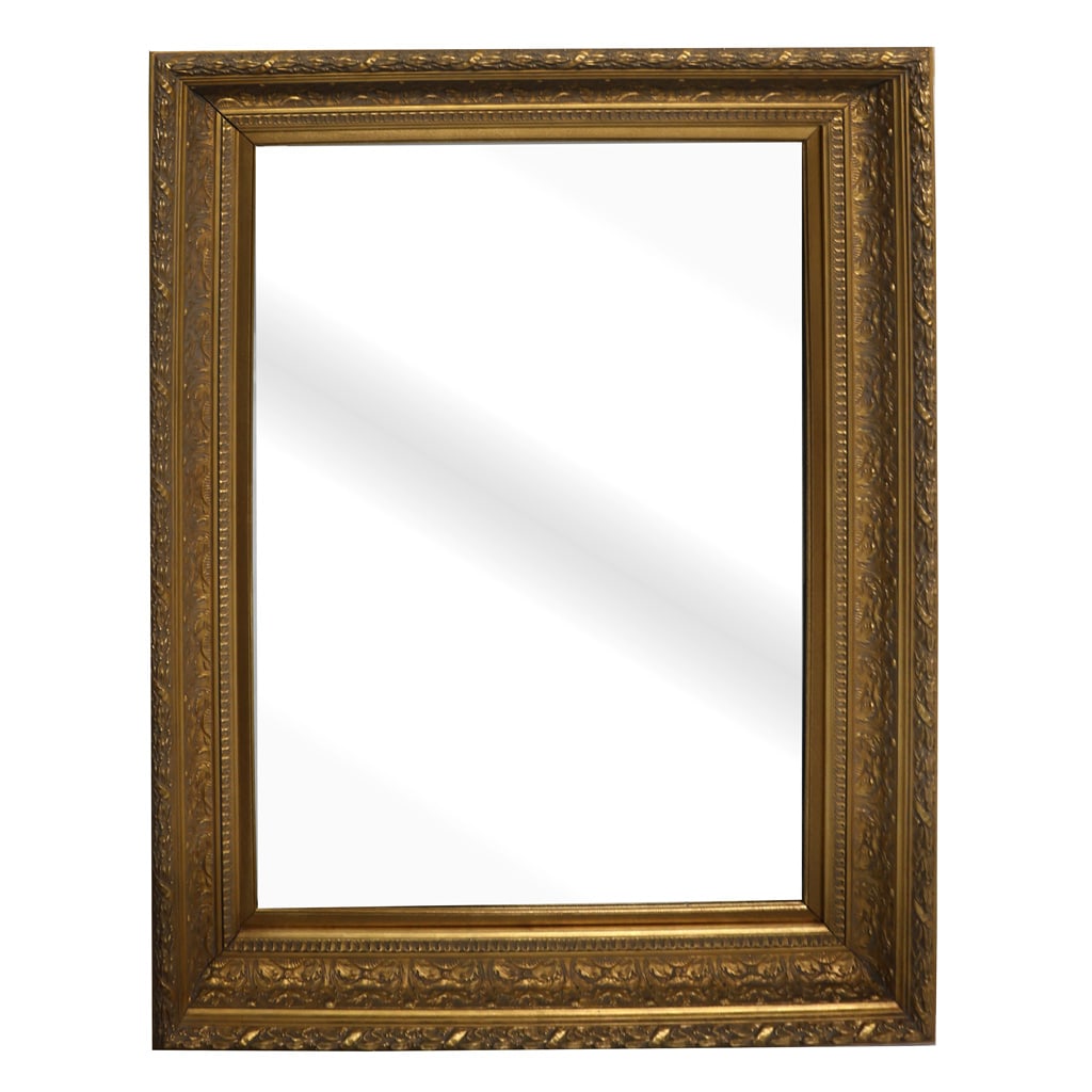 Neoclassical-Style Giltwood Mirror: Neoclassical-style giltwood mirror, late 20th century, with foliate designs, with mounts for hanging horizontally or vertically. [51" H x 39" W].