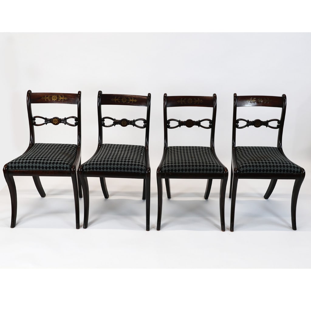 Four Regency Brass Inlaid Hardwood Side Chairs (1 of 15)