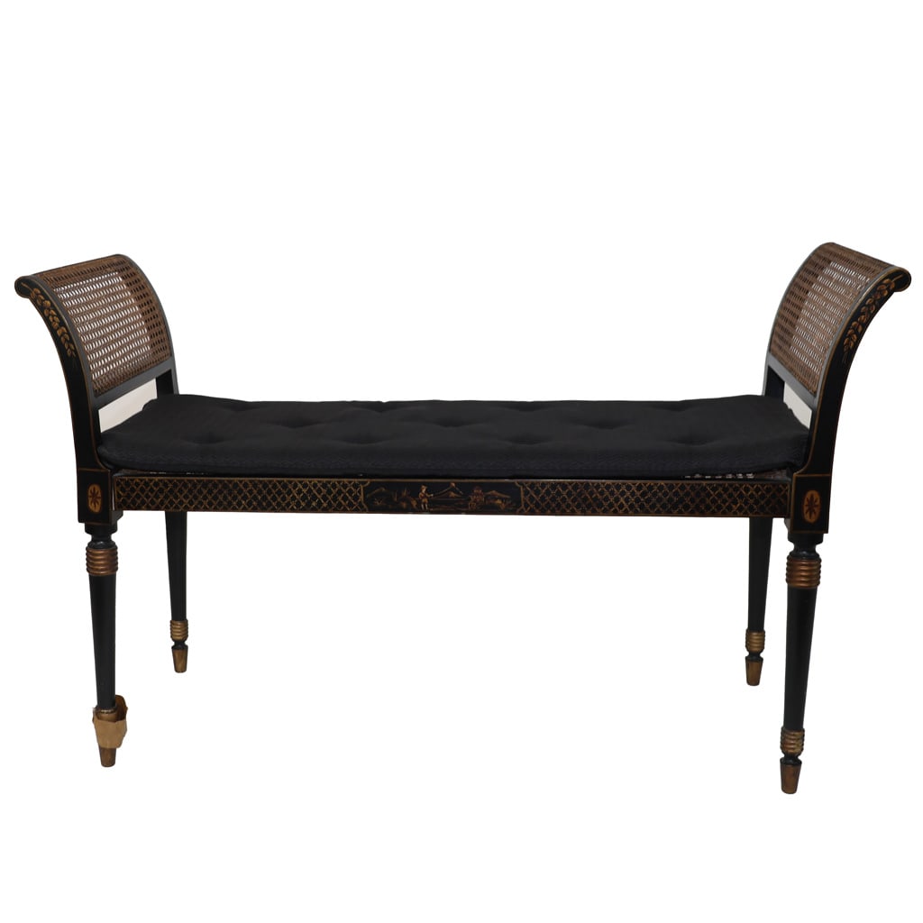Regency-Style Parcel Gilt Ebonized Window Bench (1 of 10)