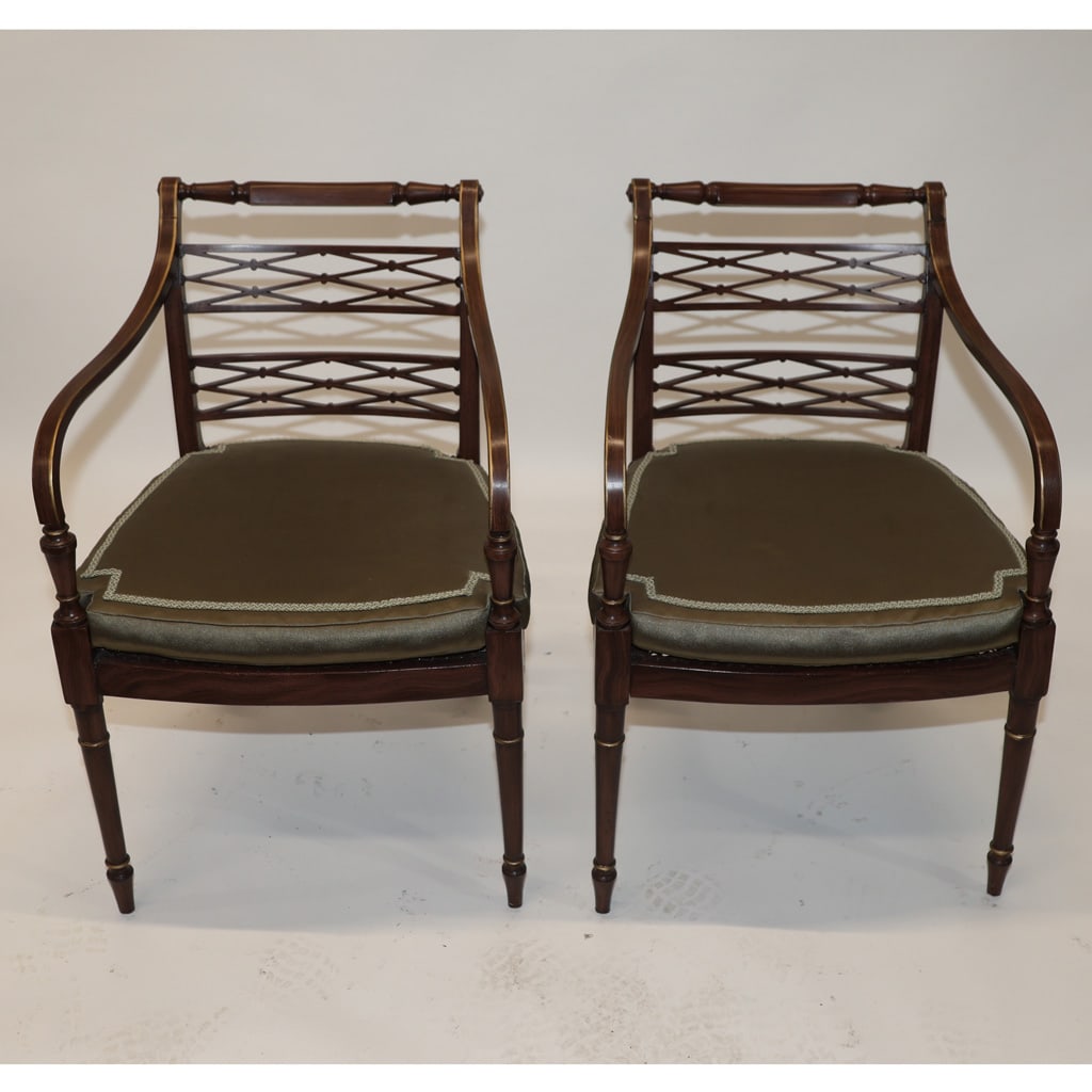 Pair of Regency-Style Faux Grain-Painted Armchairs (1 of 5)