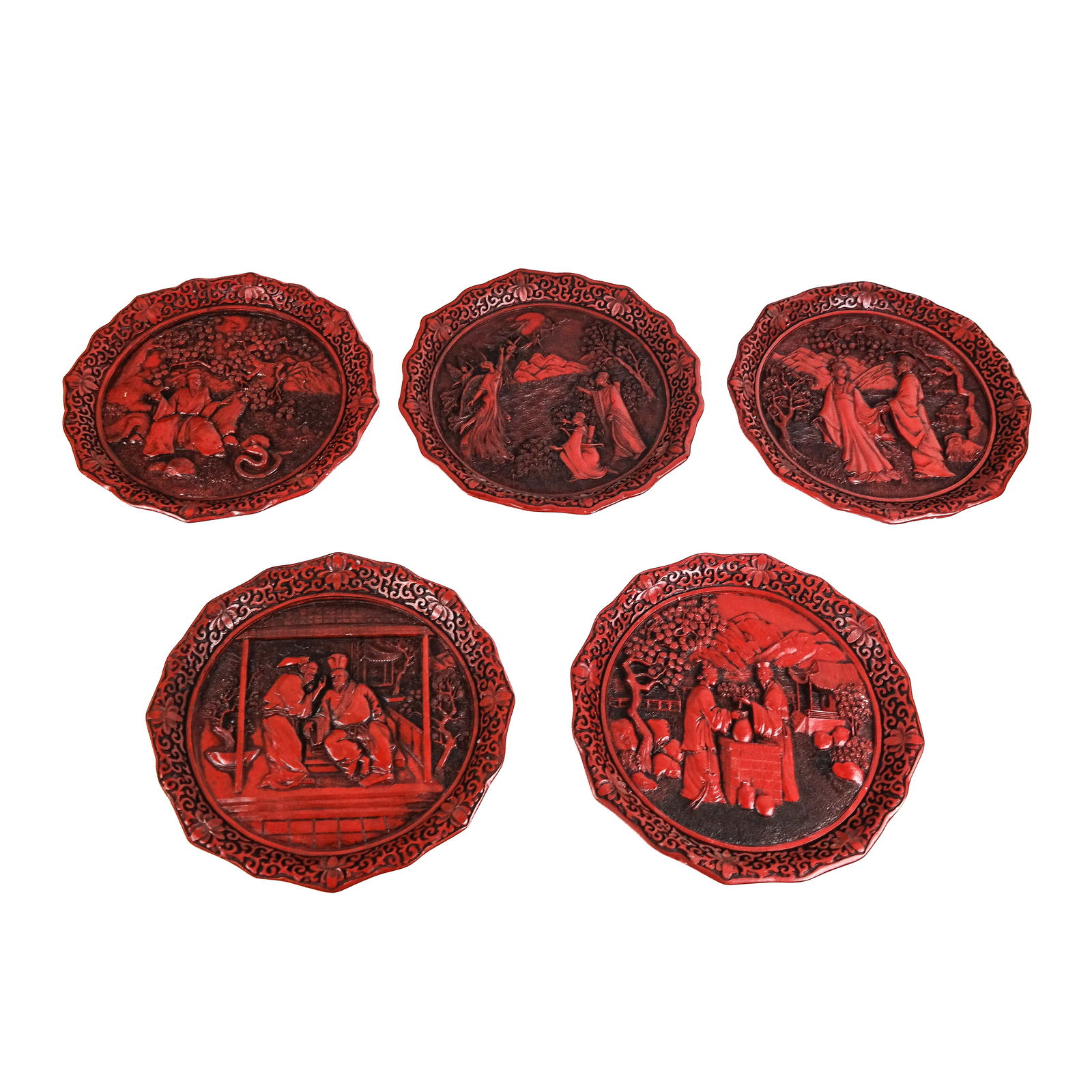 Chinese Carved Cinnabar Lacquer Plates (5) (1 of 13)