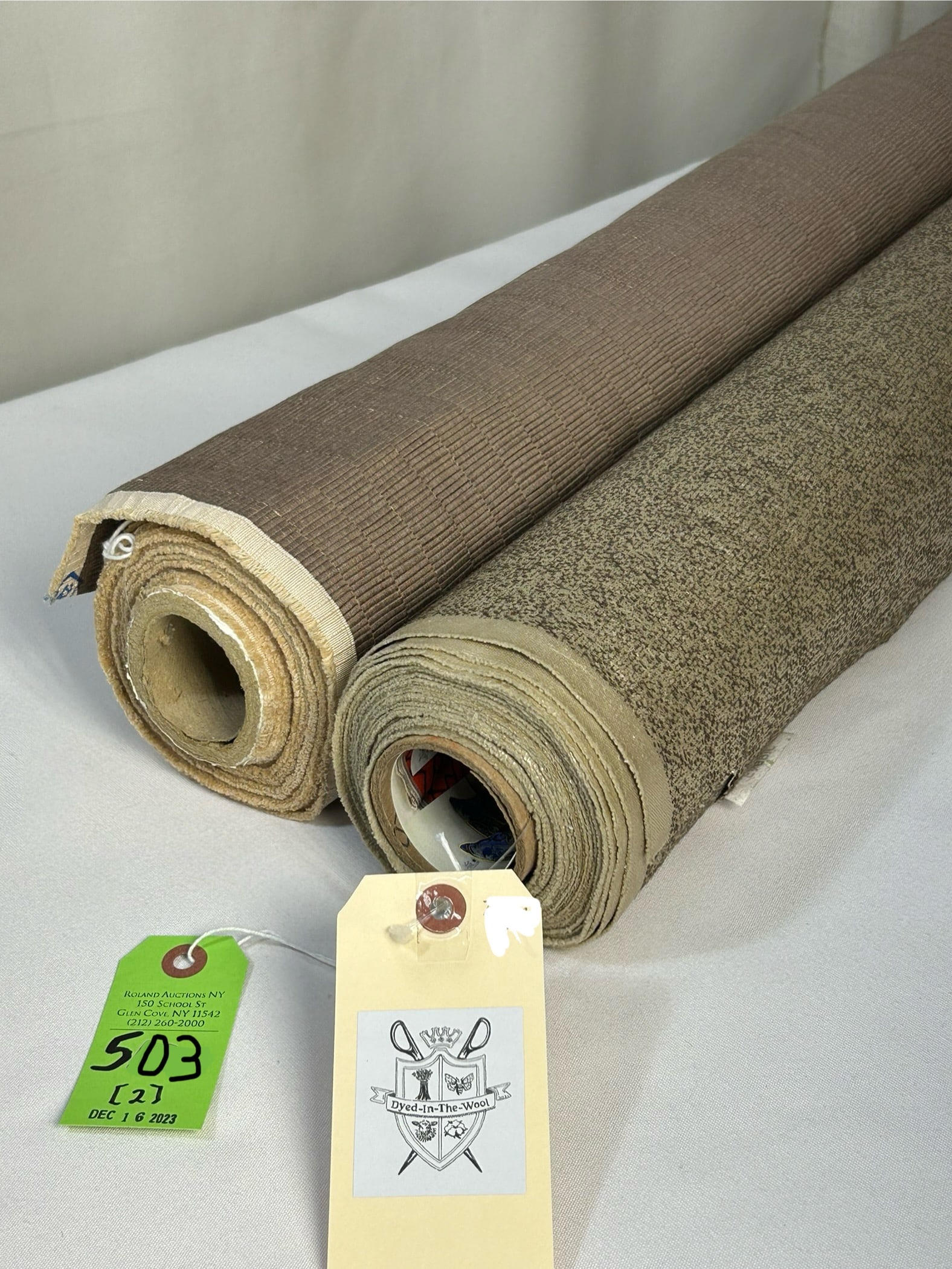 Rubelli Print & Claremont Cocoa Fabrics: 1) 8 1/4 yards of Rubelli's "Ermengarda" in "Oro", # A30025/2, a gold metallic surface print on a two-tone cocoa jacquard, 50" width. Fine for light upholstery, windows or pillows. Captures the glitte