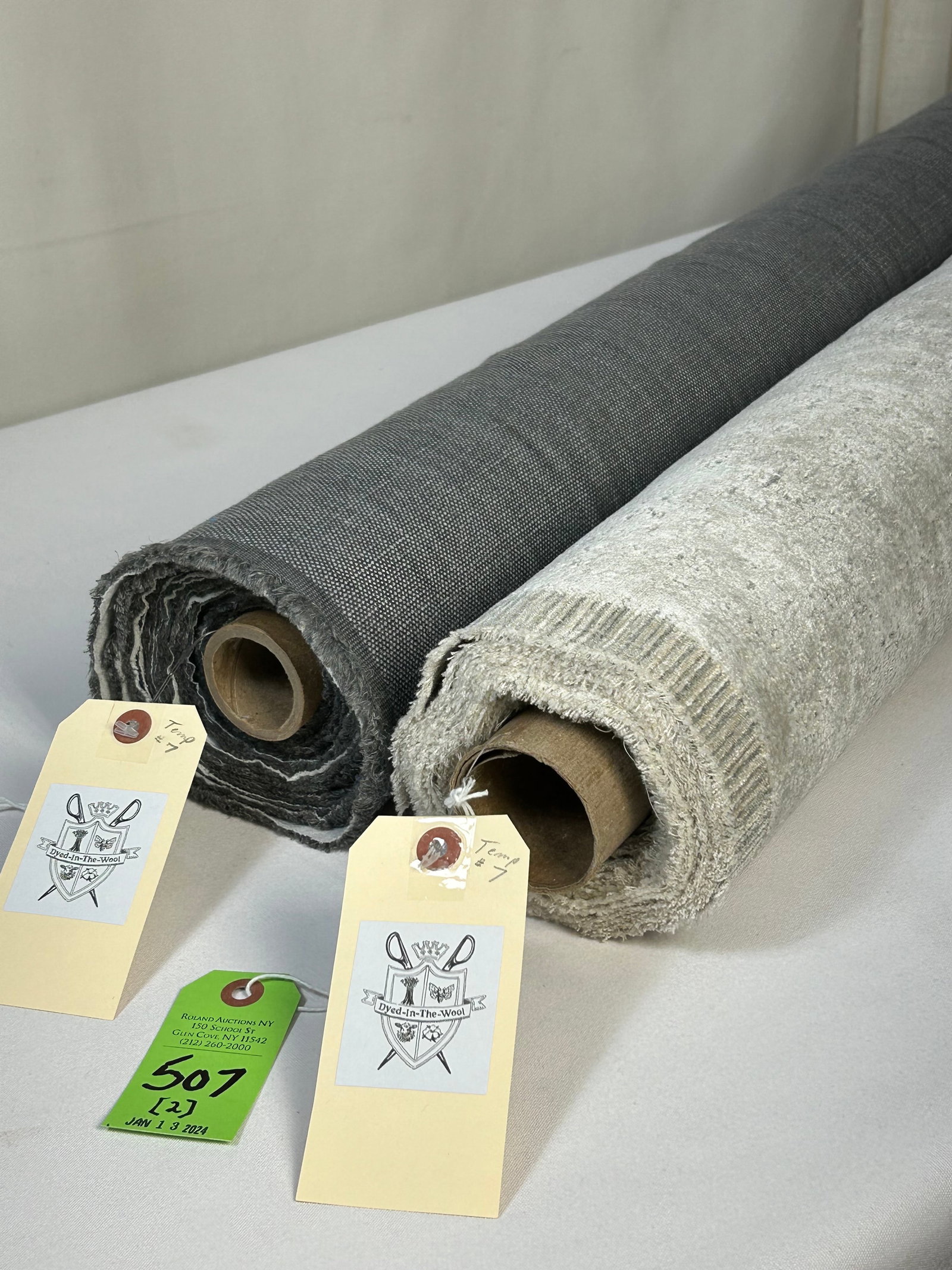 Fabricut Velvet and Companion Plain Fabrics: 1) 4 1/2 yards of Fabricut's "Marble Velvet" in colorway "Dove", #1187701, 55" wide. The composition is 13% cotton, 35% viscose and 52% poly. Passes 9,000 Wyzenbeek D.R. for upholstery. The subtle des