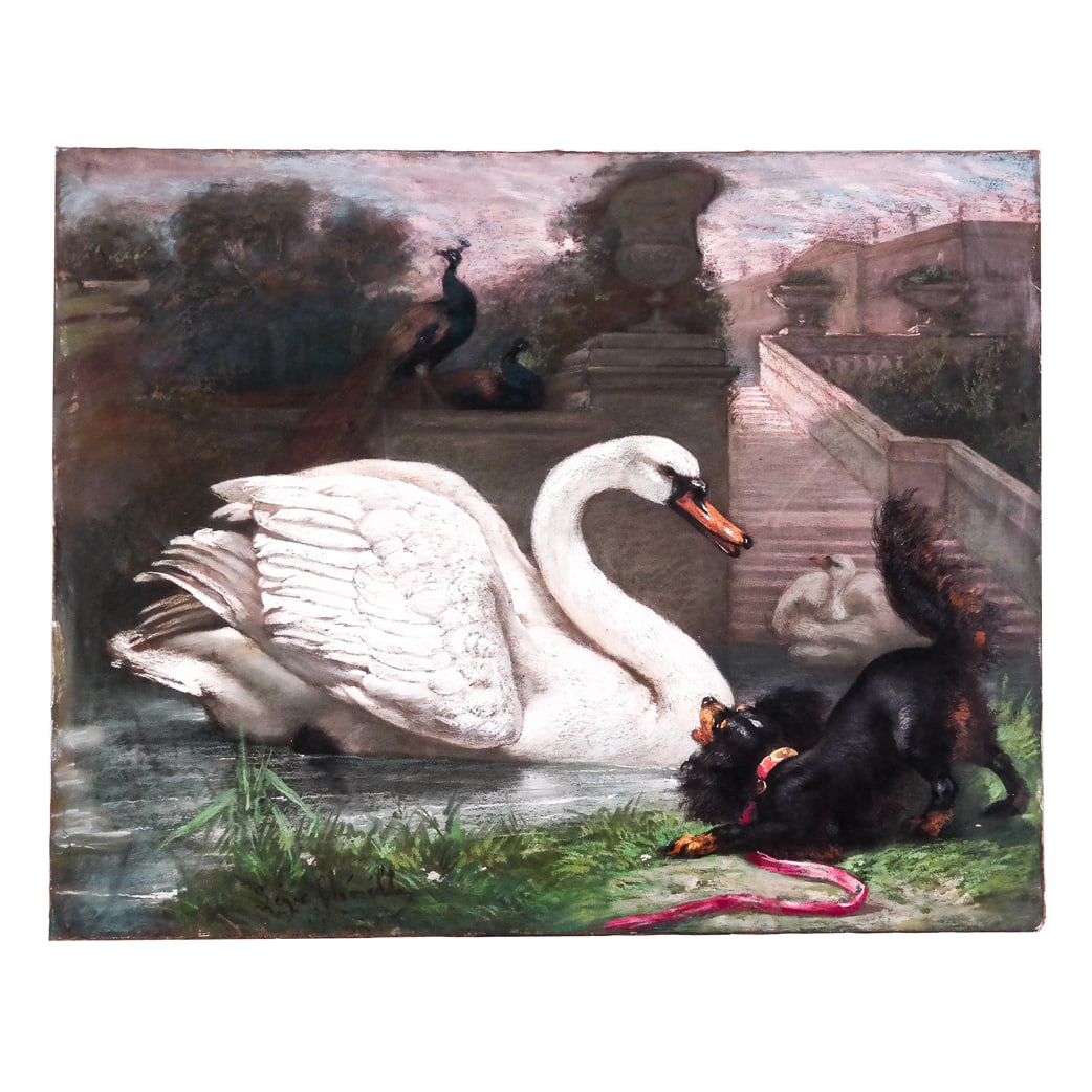 19th C. Continental Scene Swan Painting (1 of 13)