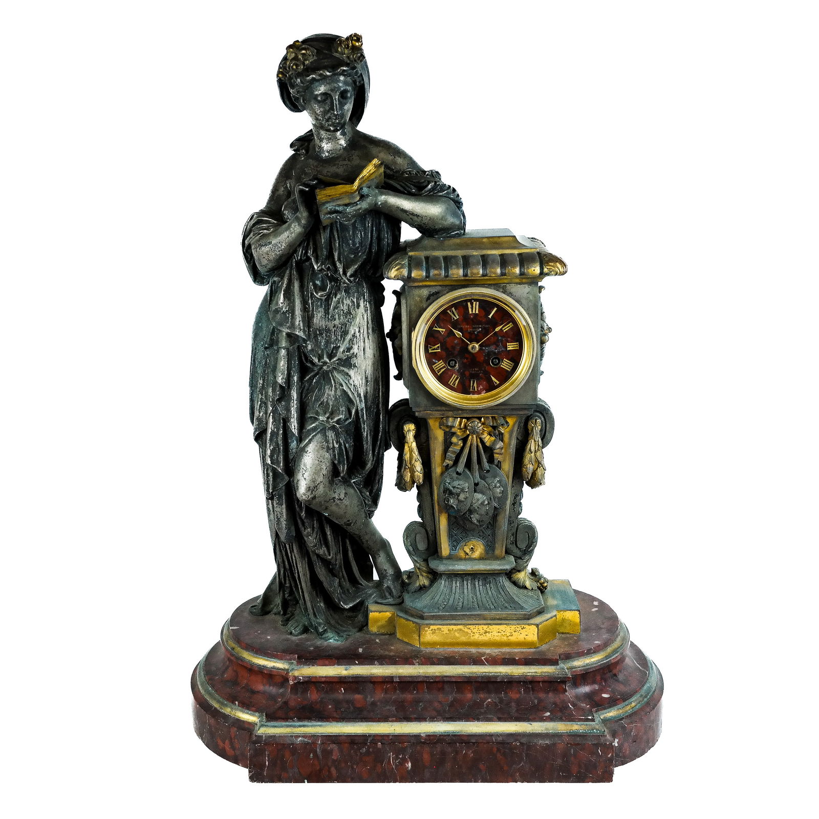 Louis XVI-Style Bronze & Marble Mantel Clock (1 of 8)