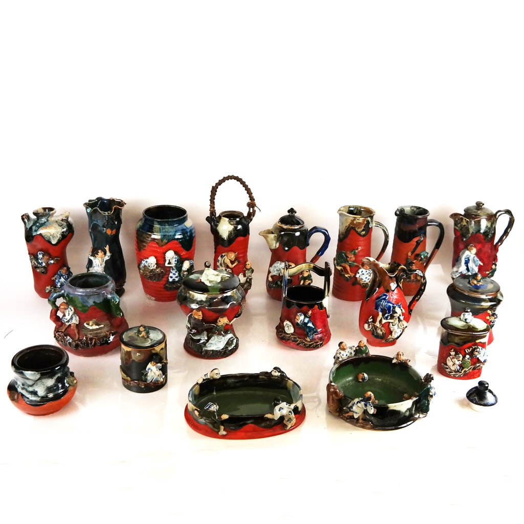 Japanese Group of Sumida Gawa Pottery Vessels (1 of 14)
