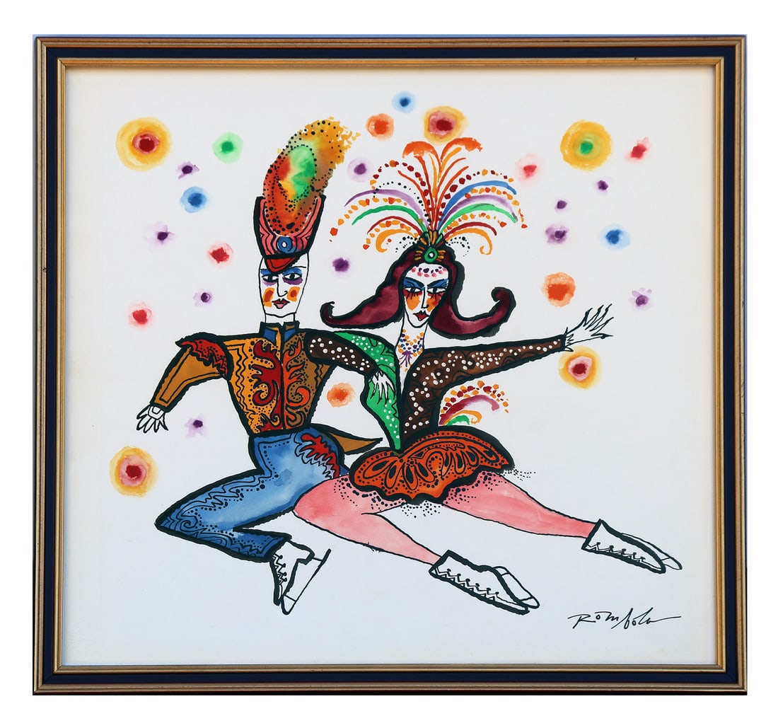 John ROMBOLA: Figure Skaters Watercolor Painting (1 of 4)