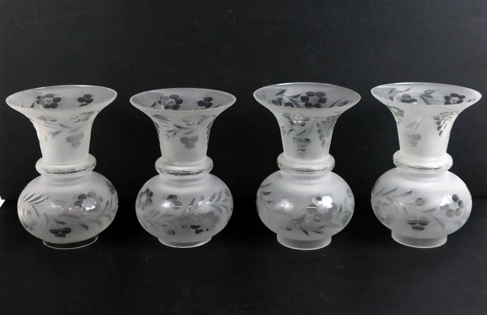 Set of 4 Frosted Hurricane Shades: Set of four (4) clear-to-frosted glass globe shades. [7" H x 5" Diam.].