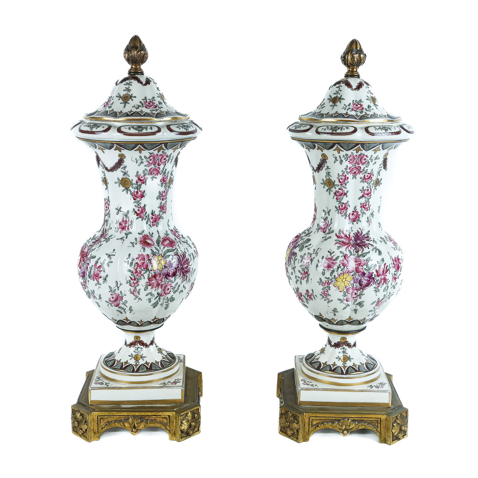 Pair of French Painted Porcelain Urns (1 of 7)