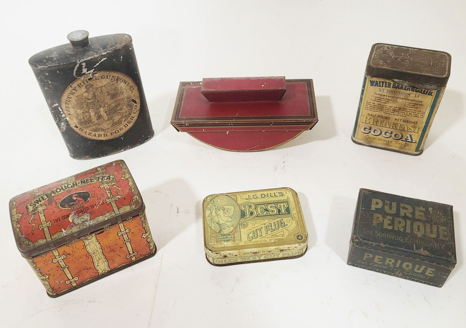 Lot of 6 Antique Tin Flask and Boxes (1 of 14)