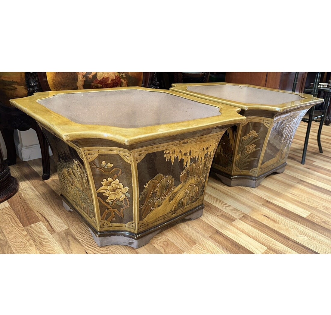 Antique Asian Glazed Terracotta Planters (2) (1 of 2)