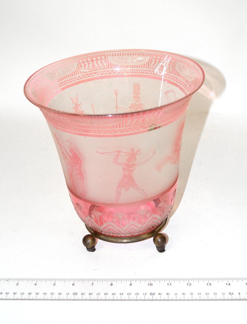 Cranberry Bowl on Stand: Cranberry etched bowl on a footed stand.