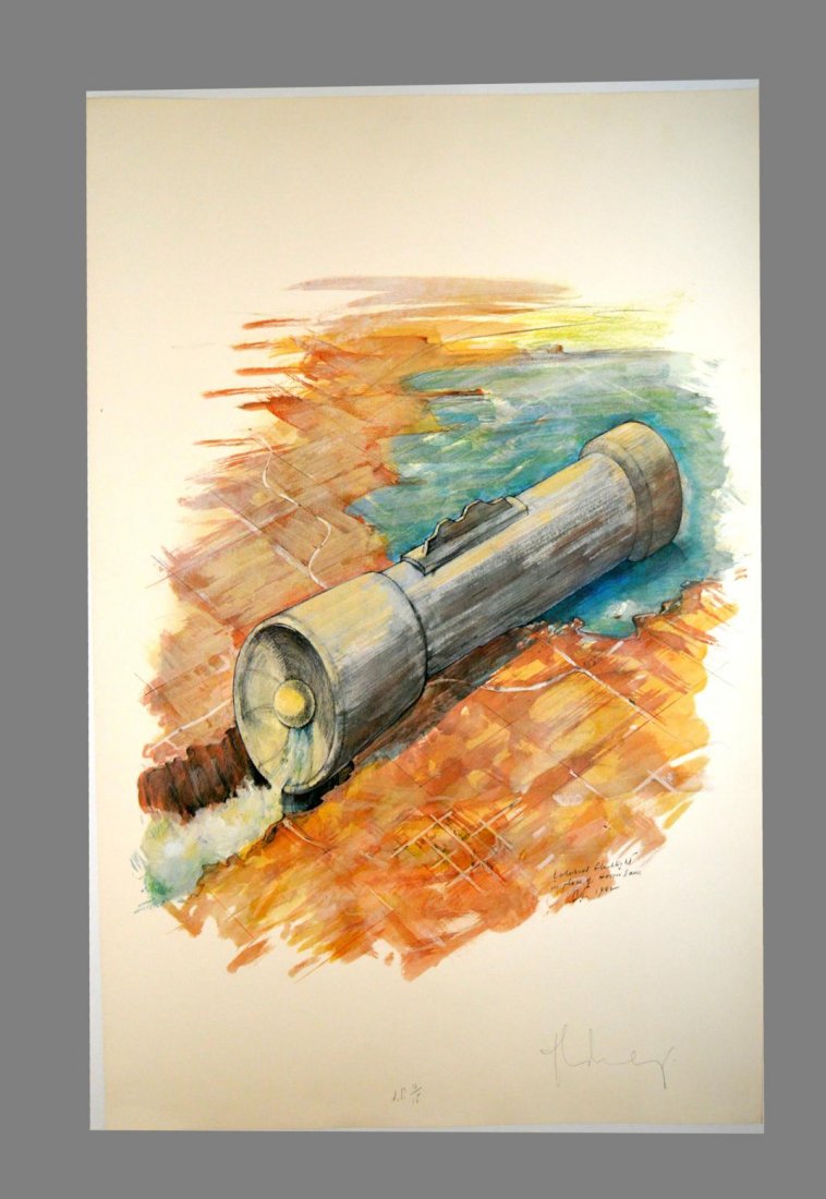 Claes Oldenburg Lithograph: Unframed lithograph: "Colossal Flashlight in place of Hoover Dam", artist proof: Ed # 13/15.