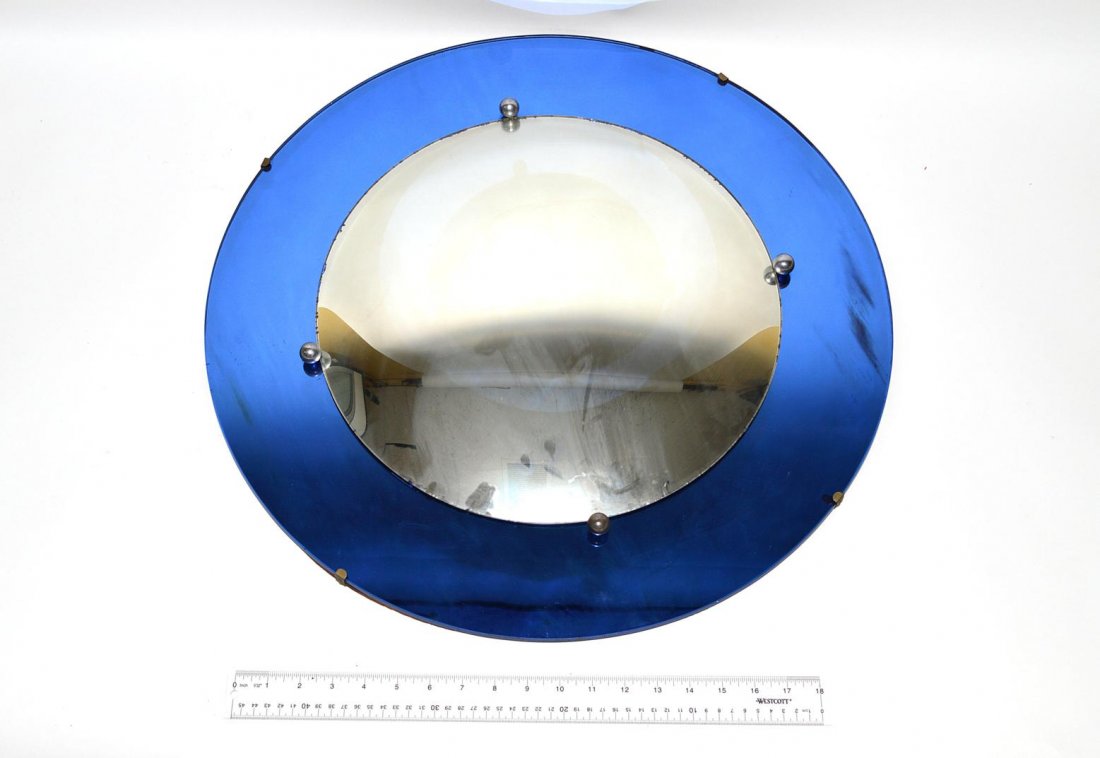 Cobalt Blue Convex Mirror: Modern convex mirror having a cobalt blue border. Good condition. 23 3/4" Dia.