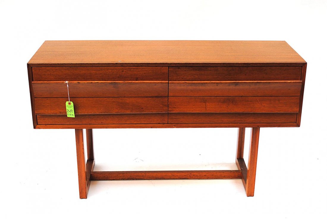 Modern Swedish Sideboard: Modern Swedish sideboard having one large drawer Two small scratches and scuffs, otherwise complete. 54" x 19" x 30 3/4" H.