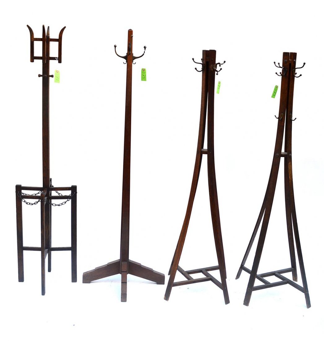 Four Arts and Crafts Coat Racks: Four Arts and Crafts coat racks. 2 are 65" H x 16" Base 2 are 69" H x 24" base.