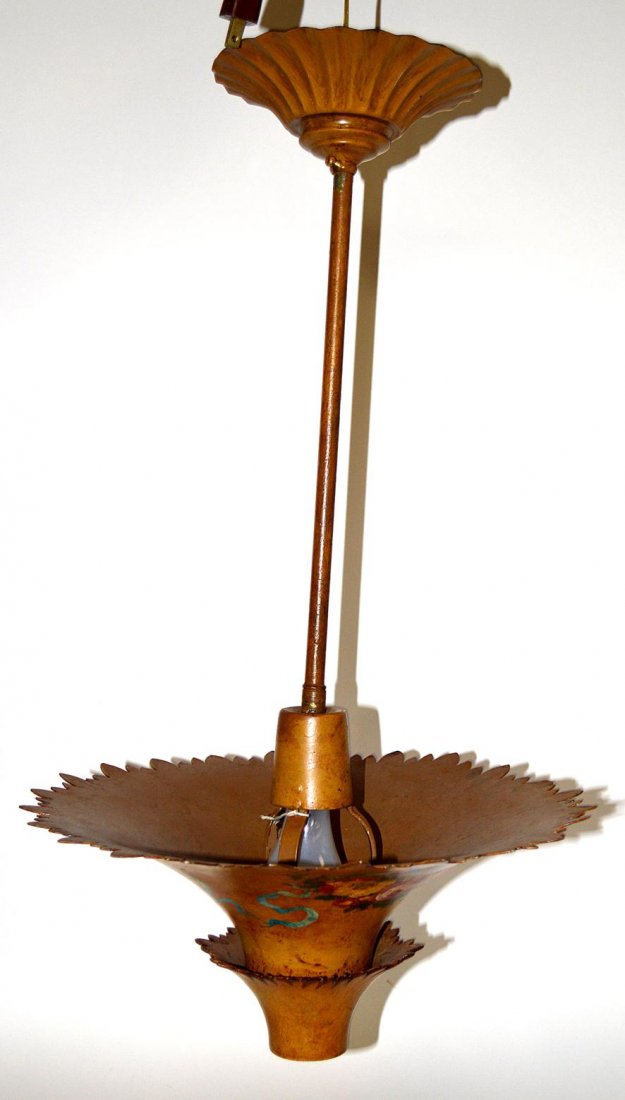 Floral Tole Hanging Fixture: Decorated floral tole hanging fixture.