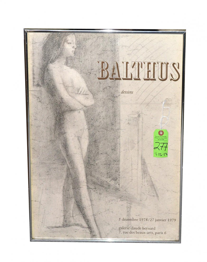 Balthus Exhibition Poster: Depicts a young woman in a full-length 1/2 profile standing pose. For the 1978-79 show of his work at Galerie Claude Bernard, Paris. Image: 24" x 16 3/4", frame: 25" x 17 1/2". In good condition.